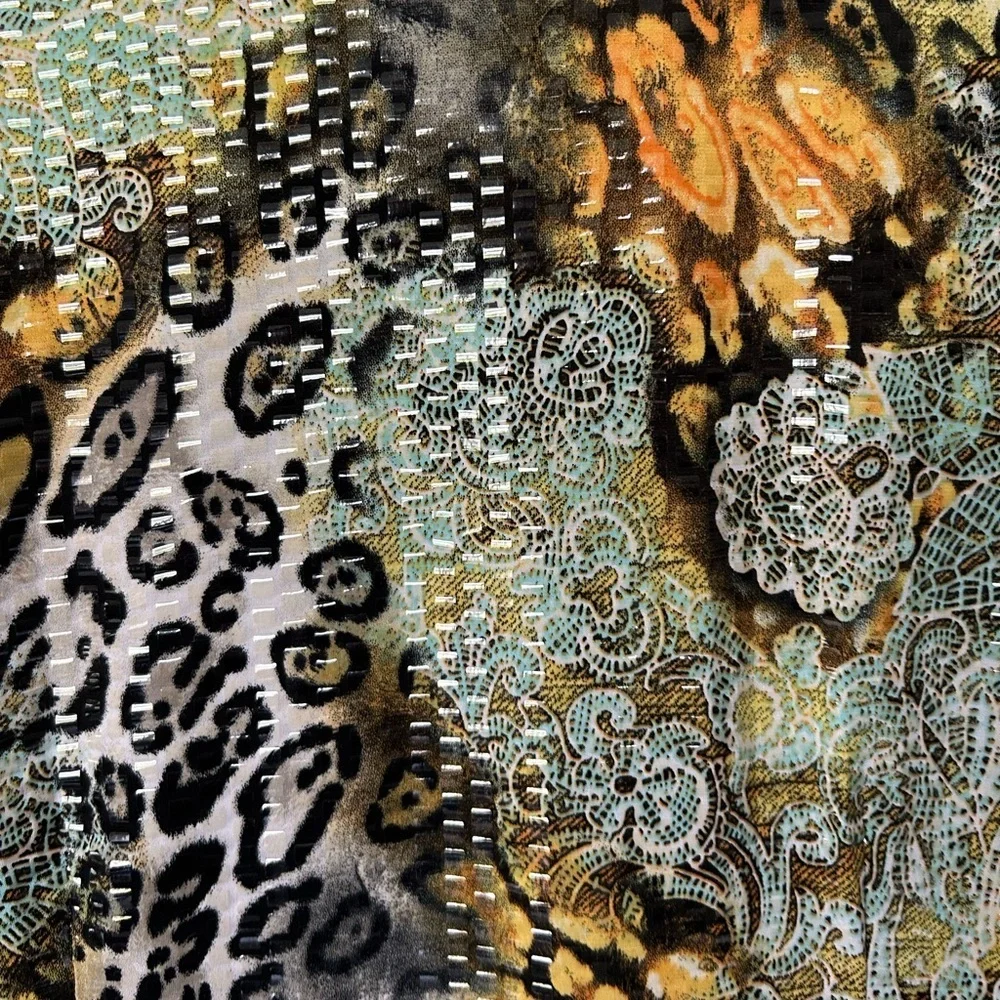 Exclusively Misook Jacket Stretch Sequins Animal Print Zip Artsy Excellent L